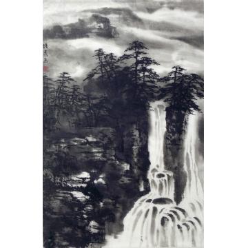 夏培民国画山水高坡摆弓岩瀑布字画之家