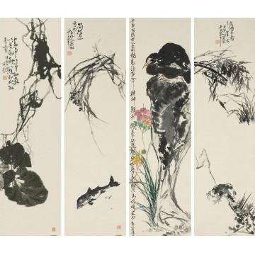 陈昭国画花鸟简淡之意四条屏字画之家