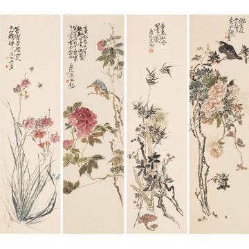 陈昭国画花鸟群芳华滋四条屏字画之家