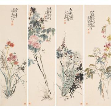 陈昭国画花鸟四季平安四条屏字画之家