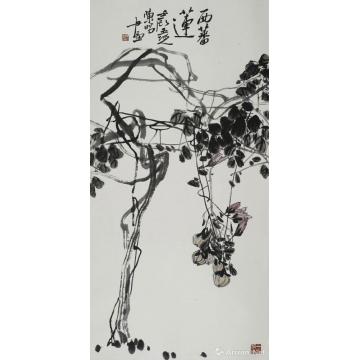 陈昭国画花鸟西番莲图轴字画之家