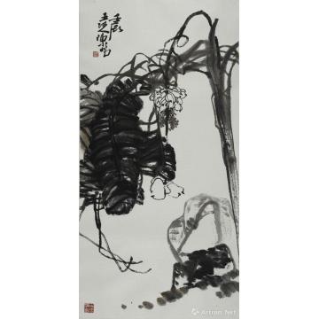陈昭国画花鸟雨后芭蕉图轴字画之家