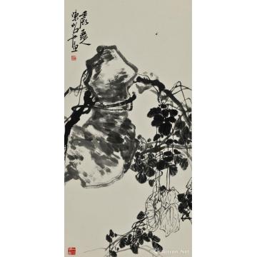 陈昭国画花鸟水墨藤石图轴字画之家