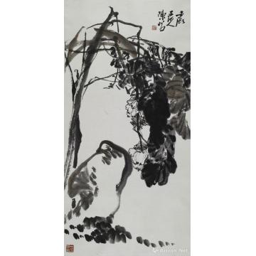 陈昭国画花鸟寿石芭蕉图轴字画之家