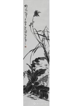 陈昭国画花鸟玉簪草石图轴字画之家