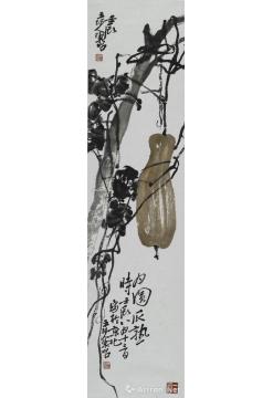 陈昭国画花鸟月圆瓜熟图轴字画之家
