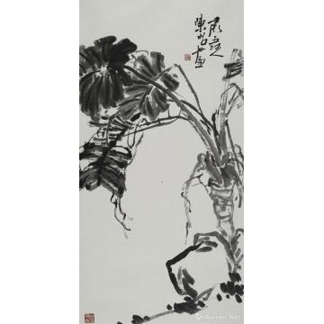 陈昭国画花鸟海芋图轴字画之家
