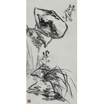 陈昭国画花鸟兰石图轴字画之家