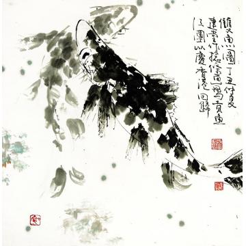 吴建堂国画花鸟双鱼图字画之家