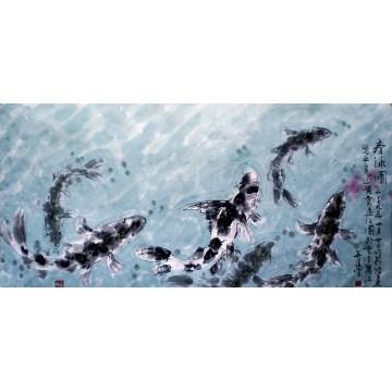 吴建堂国画花鸟春泳图字画之家