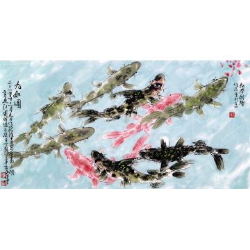吴建堂国画花鸟九鱼图字画之家