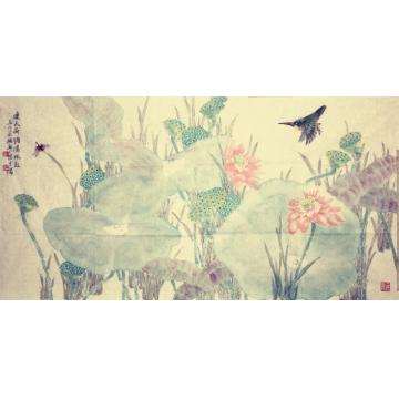张建明国画花鸟连天荷塘清风起字画之家
