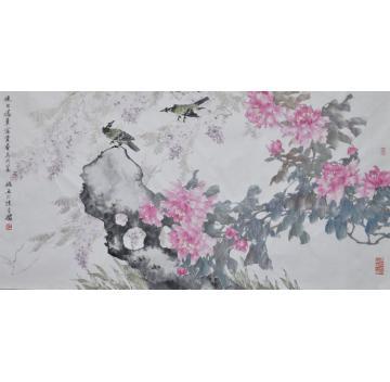 张建明国画花鸟《晓日浓薰富贵春》字画之家