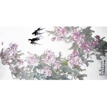 张建明国画花鸟春雨江南万家红字画之家