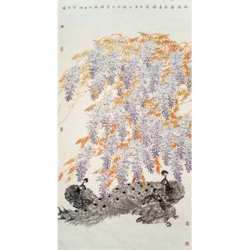 张建明《雨后藤花春睡浓》字画之家