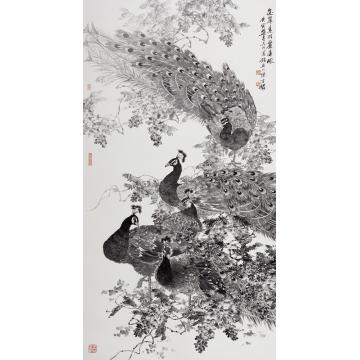 张建明国画花鸟《金翠素羽丽春风》字画之家