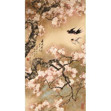 张建明国画花鸟《春风燕影》字画之家
