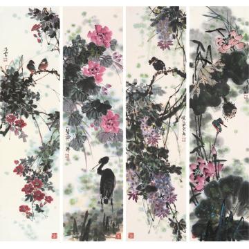陆倩国画花鸟写意花鸟四条屏字画之家