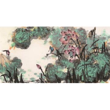 陆倩国画花鸟荷红鸟翠图字画之家