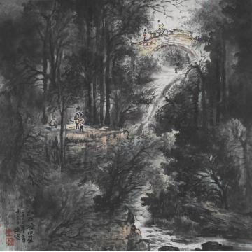 王焕波国画山水红石桥写生字画之家