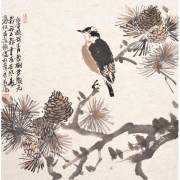 郭艺涵国画花鸟松果白头字画之家