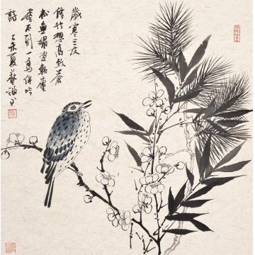 郭艺涵国画花鸟岁寒三友字画之家