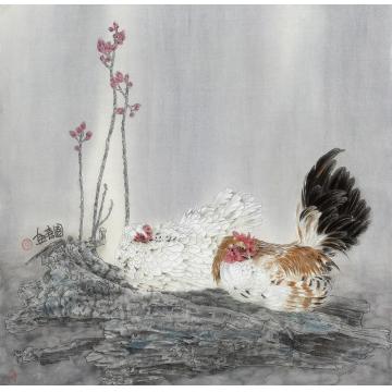 涂国喜国画花鸟沐浴阳光字画之家