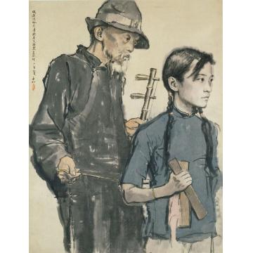 蒋兆和国画人物老父操琴岂奈何字画之家