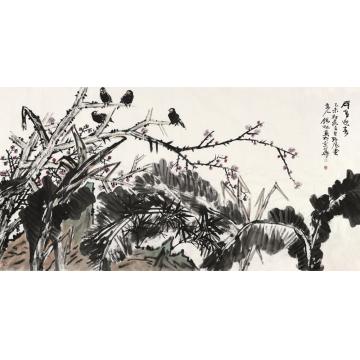 潘锡林国画花鸟群鸟迎春字画之家