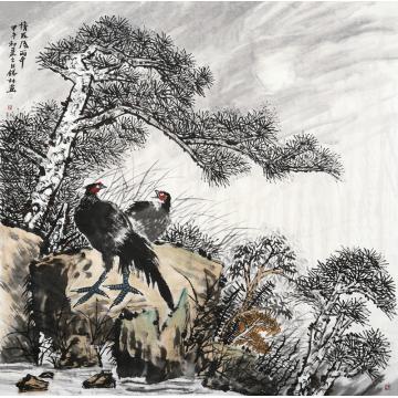 潘锡林国画花鸟情在风雨中字画之家