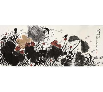 潘锡林国画花鸟满堂荷叶字画之家