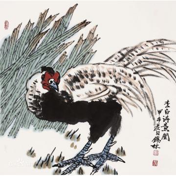 潘锡林国画花鸟李白诗意图字画之家
