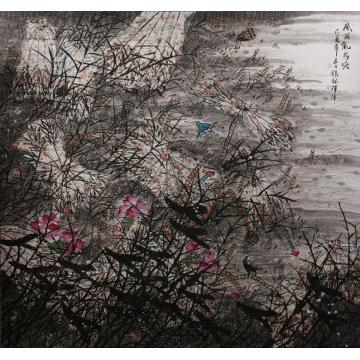 潘锡林国画花鸟风雨乱荷塘字画之家