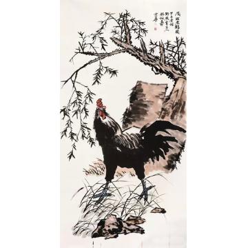 潘锡林国画花鸟风雨老鸡图字画之家