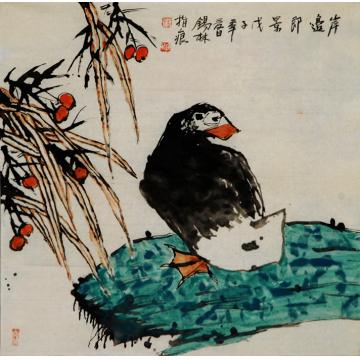 潘锡林国画花鸟岸边即景字画之家