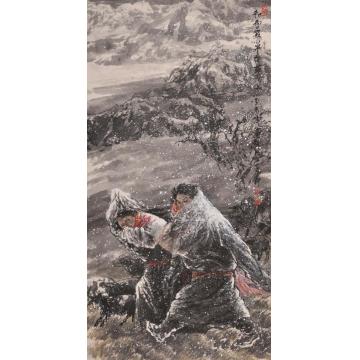 李秀峰国画人物初雪笼罩在草原上字画之家
