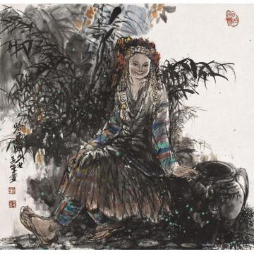李秀峰国画人物哈民族少女字画之家