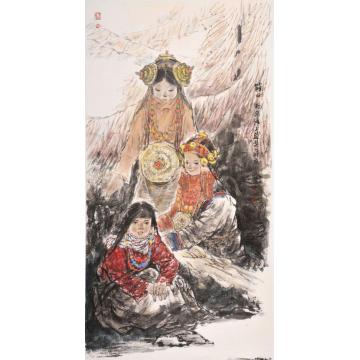 李秀峰国画人物节日·格桑滩上盛装藏族小字画之家