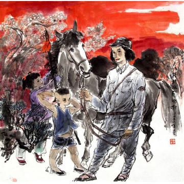 李秀峰国画人物八路姐姐到咱村字画之家