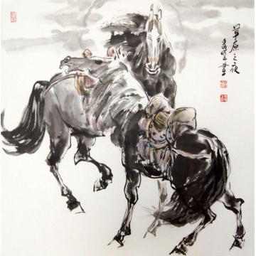 李秀峰国画动物草原之夜字画之家