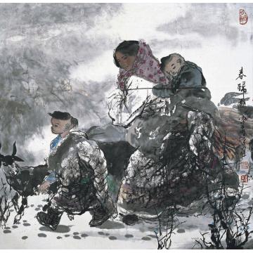 李秀峰国画人物春归图字画之家