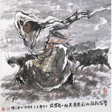 李秀峰国画人物雪花飘飘字画之家