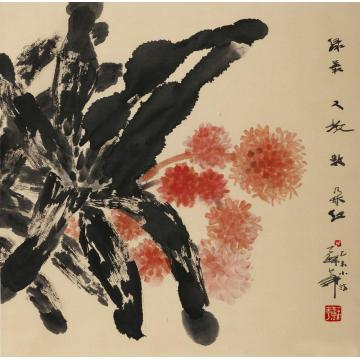 苏华国画花鸟绿丛又放数朶红字画之家