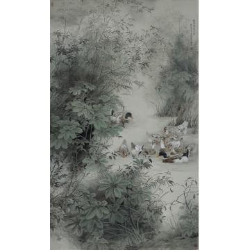 刘刚国画花鸟绿染幽谷溪水寒字画之家