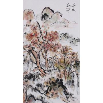 郑利平国画山水红树青山秋邀 野鹤闲云琴抚字画之家