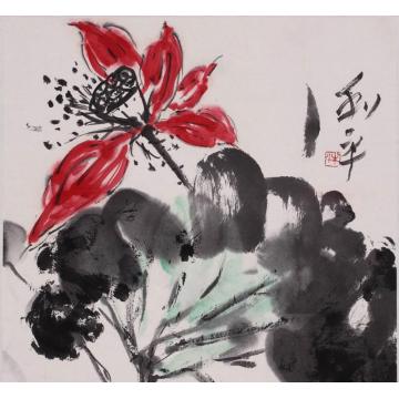 郑利平国画花鸟灼灼荷花瑞字画之家