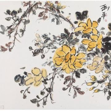 郑利平国画花鸟蔷薇一架雨崔诗字画之家
