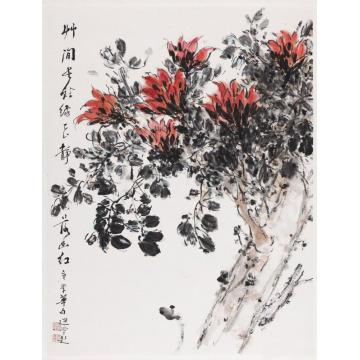 郑利平国画花鸟花静落幽红字画之家