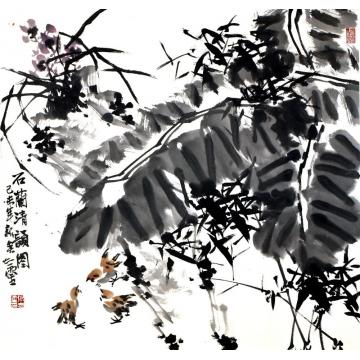 张志灵国画花鸟石兰清韵图字画之家