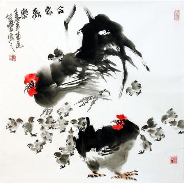 张志灵国画花鸟合家欢乐字画之家